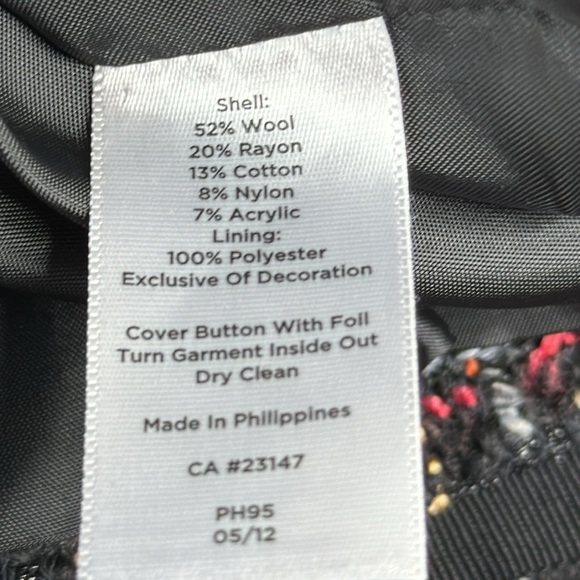 Talbots | Black with Red, Gold, & White Color Tweed Waist Jacket - Picture 10 of 11